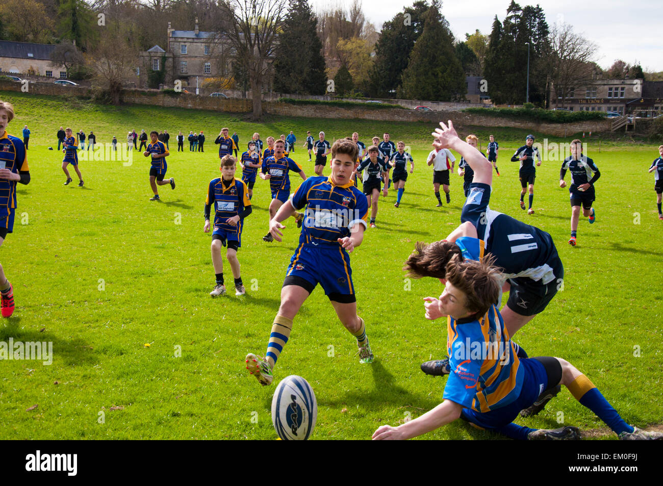 Under 15 age boys youth rugby union match Stock Photo Alamy