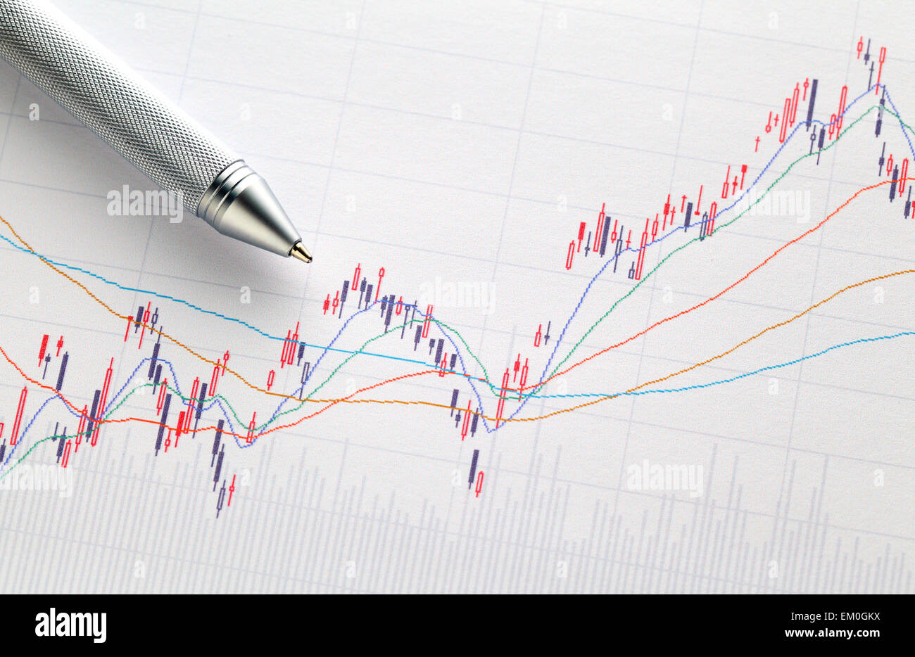 Stock market graph with pen Stock Photo - Alamy