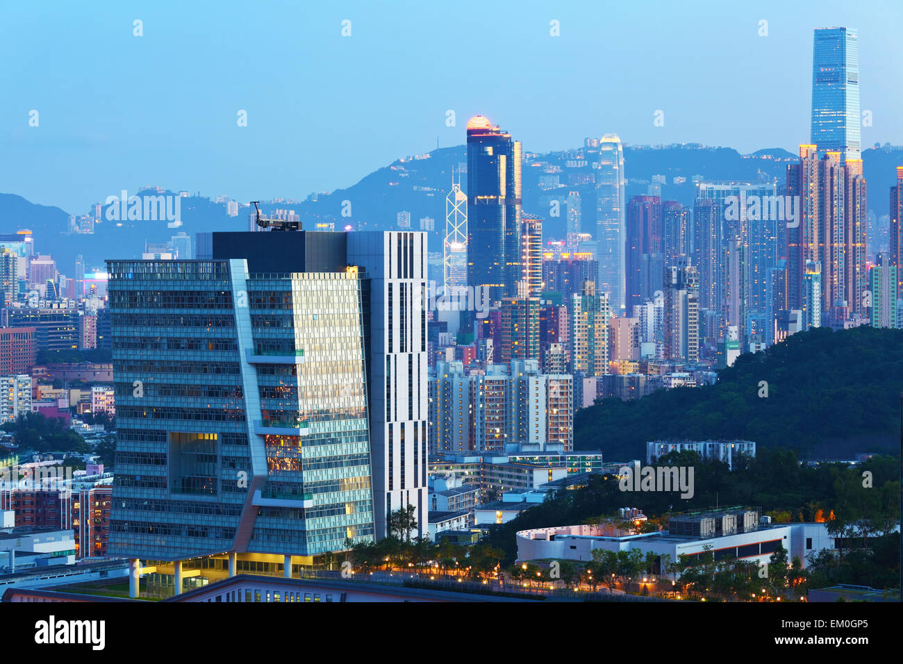 Building in Hong Kong at dusk Stock Photo - Alamy