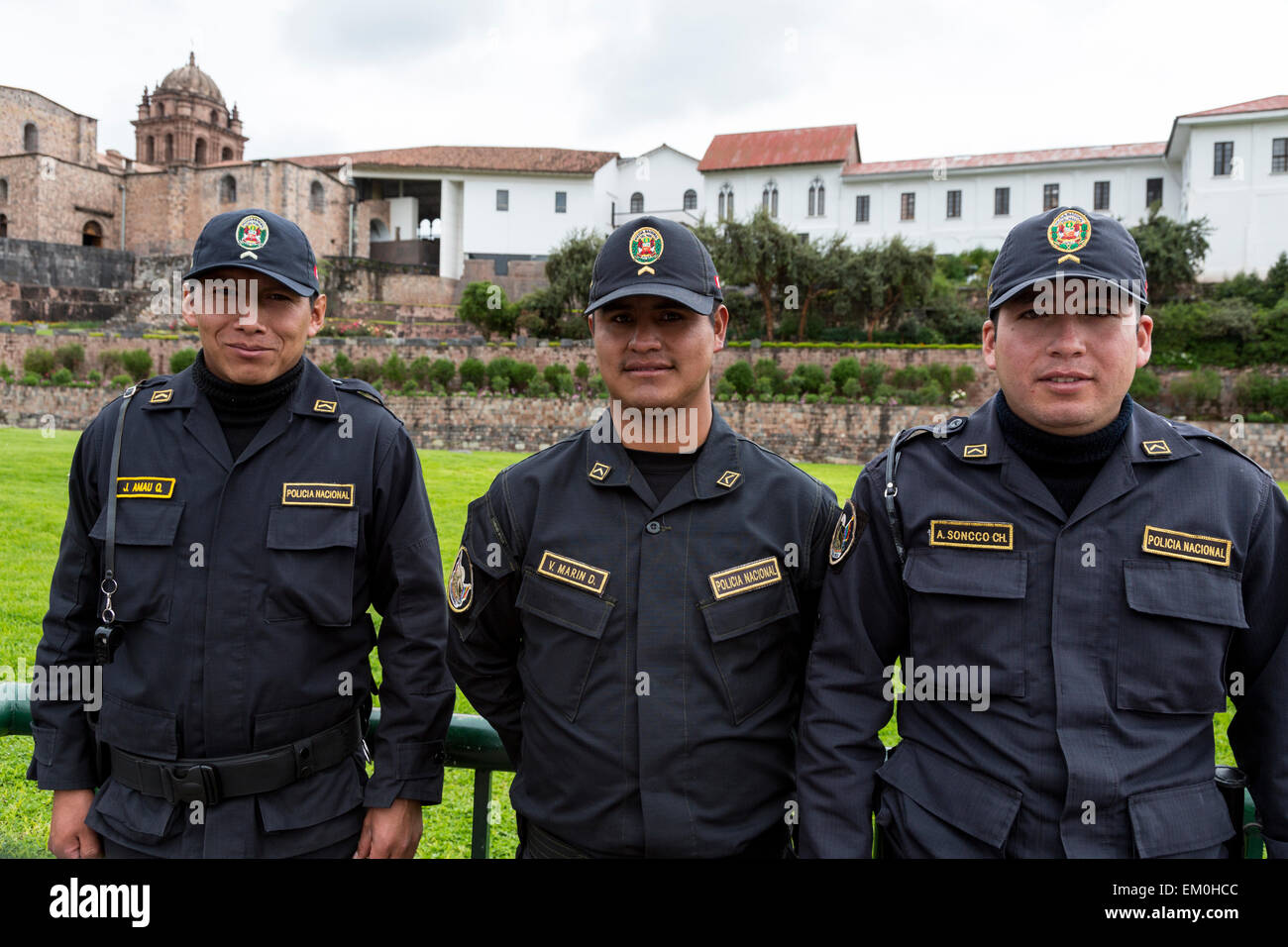 Peru, Cusco.  Peru's Policia Nacional, Numerous in Cusco this Day because of a Scheduled Political Demonstration. Stock Photo