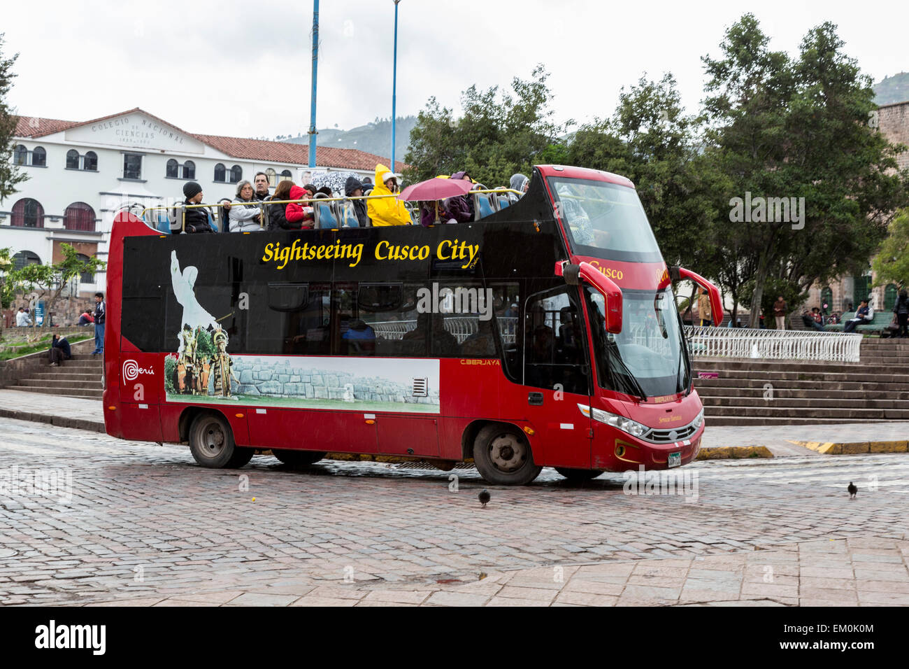 Peru, Cusco.  Double-decker Sightseeing Bus. Stock Photo