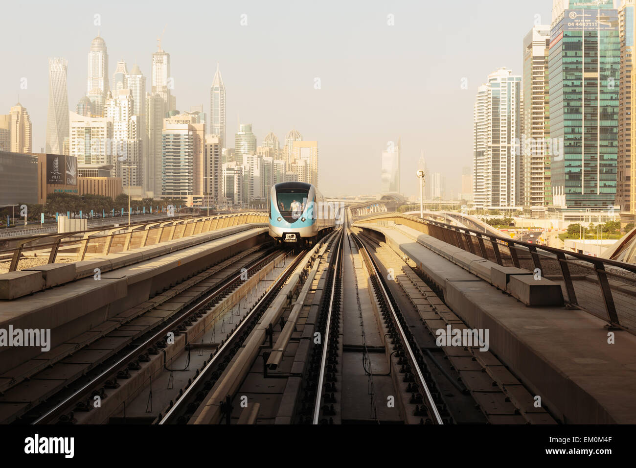 DUBAI, UAE - NOVEMBER 2: Dubai Metro as world's longest fully automated metro network (75 km) on November 2, 2013, Dubai, UAE. Stock Photo