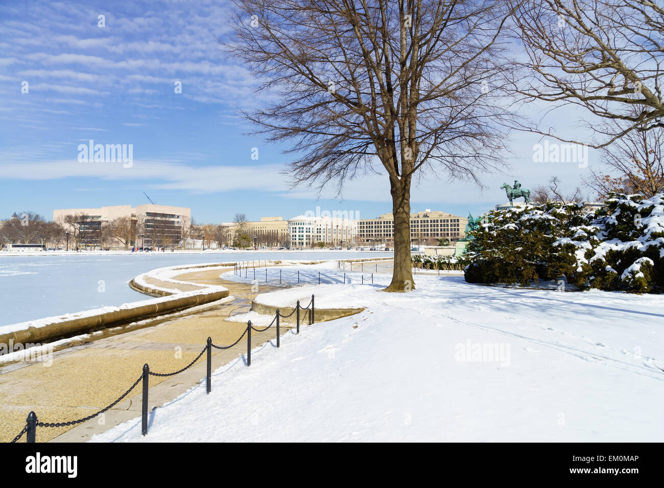 The National Mall in the snow outside Capitol Hill, Washington DC, USA. Stock Photo
