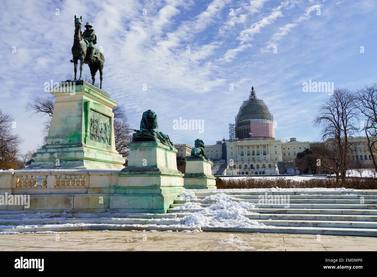Capitol Hill and the Grant civil war memorial statue in Washington DC, USA. Stock Photo
