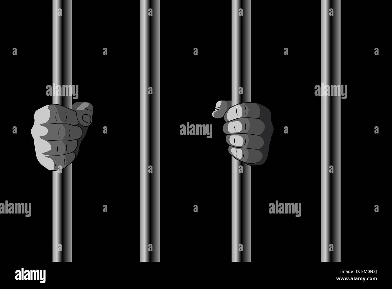 Raster Illustration of Hands Holding Jail Bars Stock Photo