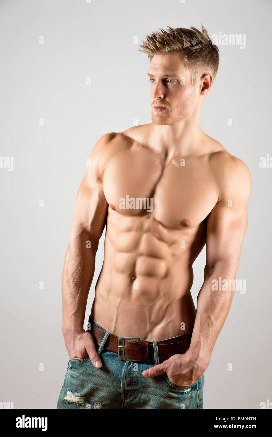 Muscle groups of a muscular female body with pecs, abs, deltoids, biceps,  six pack, quads - front view - illustration on white background Stock Photo  - Alamy