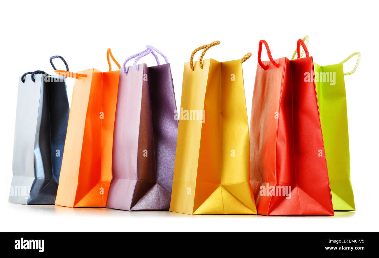 Colorful paper shopping bags isolated on white background Stock Photo ...