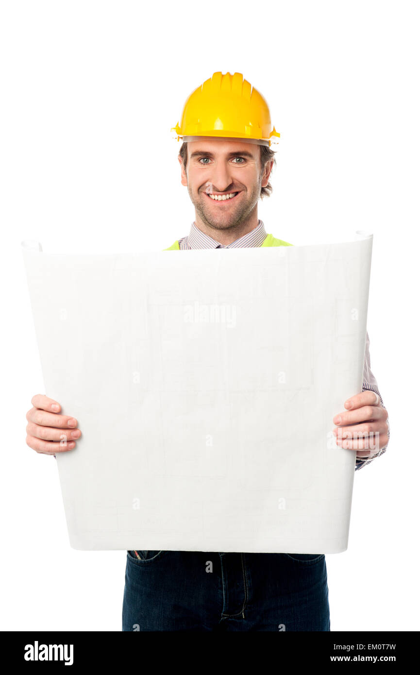 Male construction worker holding blueprint Stock Photo - Alamy