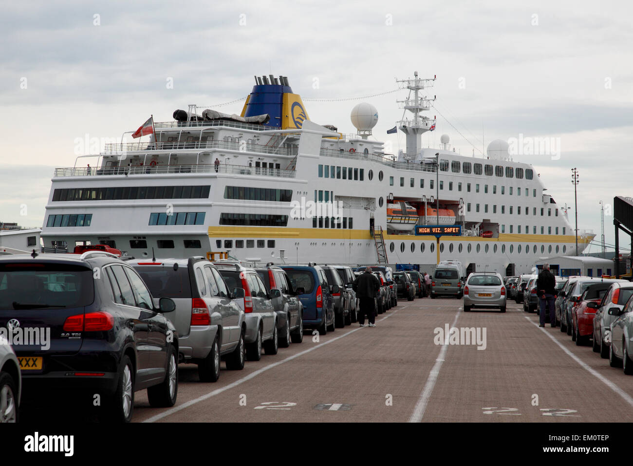 Cars waiting to board a ferry at the port terminal in Portsmouth, England Stock Photo Alamy