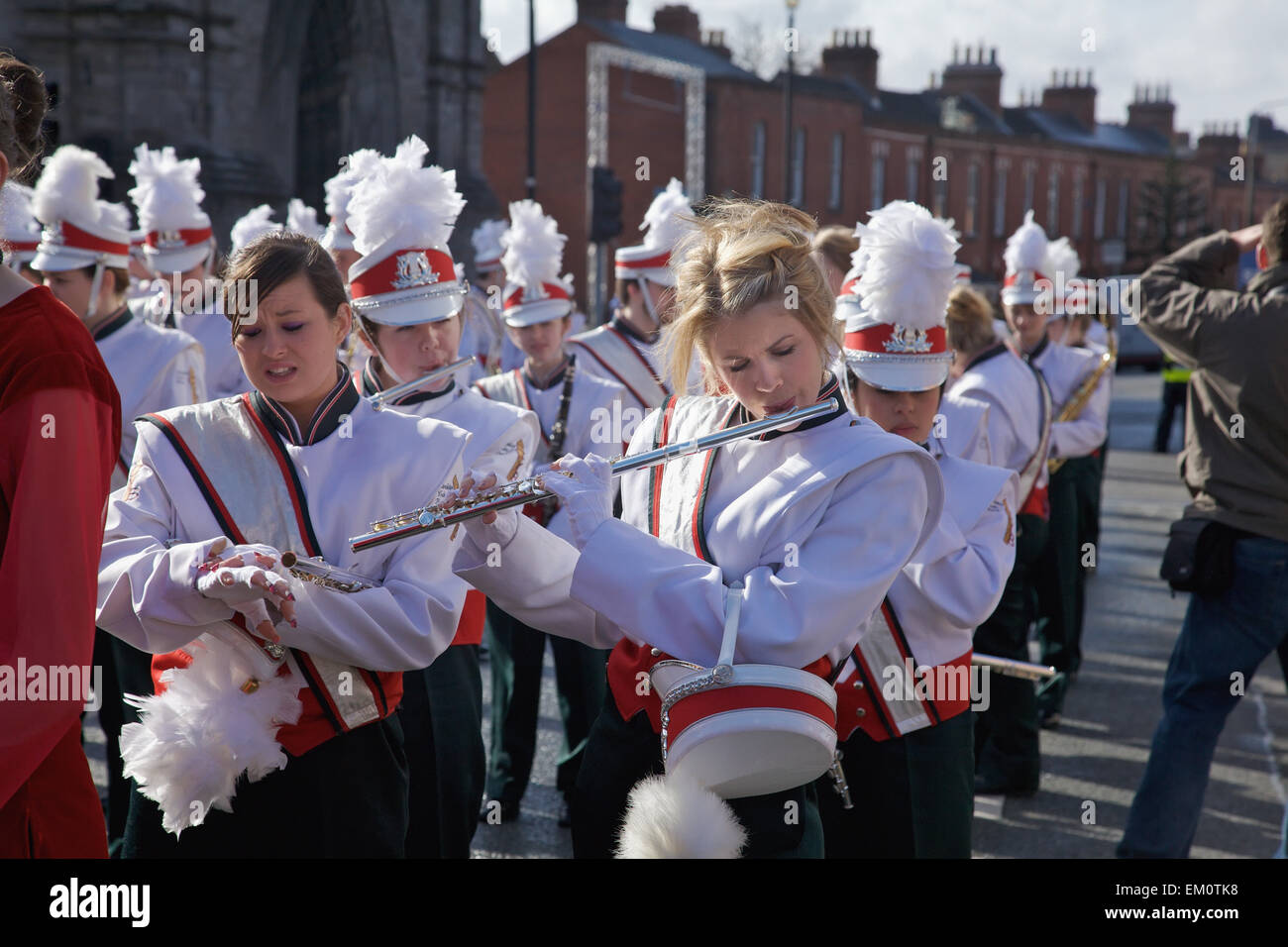 A Marching Band In The Saint Patrick's Day Parade; Dublin Ireland Stock