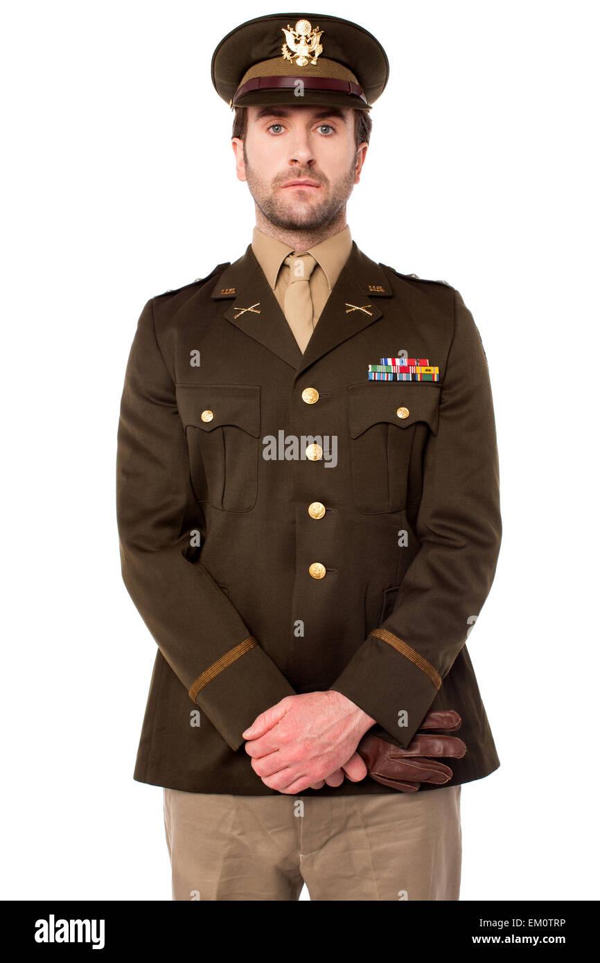 Smart US soldier isolated over white Stock Photo