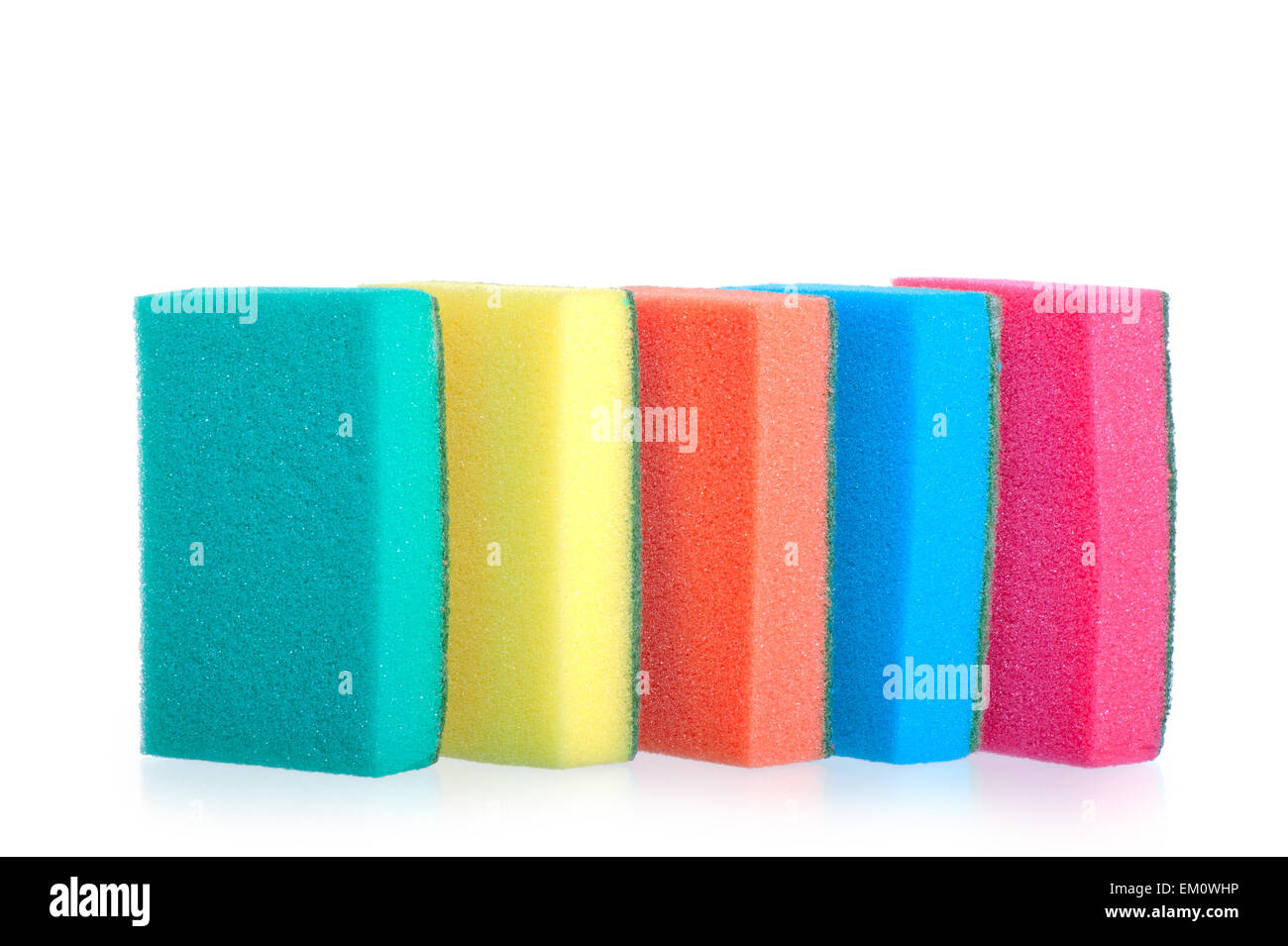 colorful sponges for washing dishes stand in a row Stock Photo