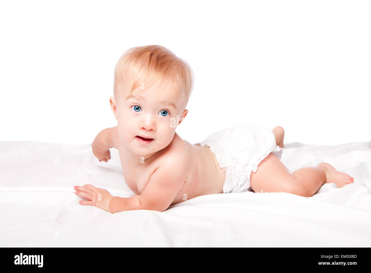 Cute baby laying on belly Stock Photo Alamy