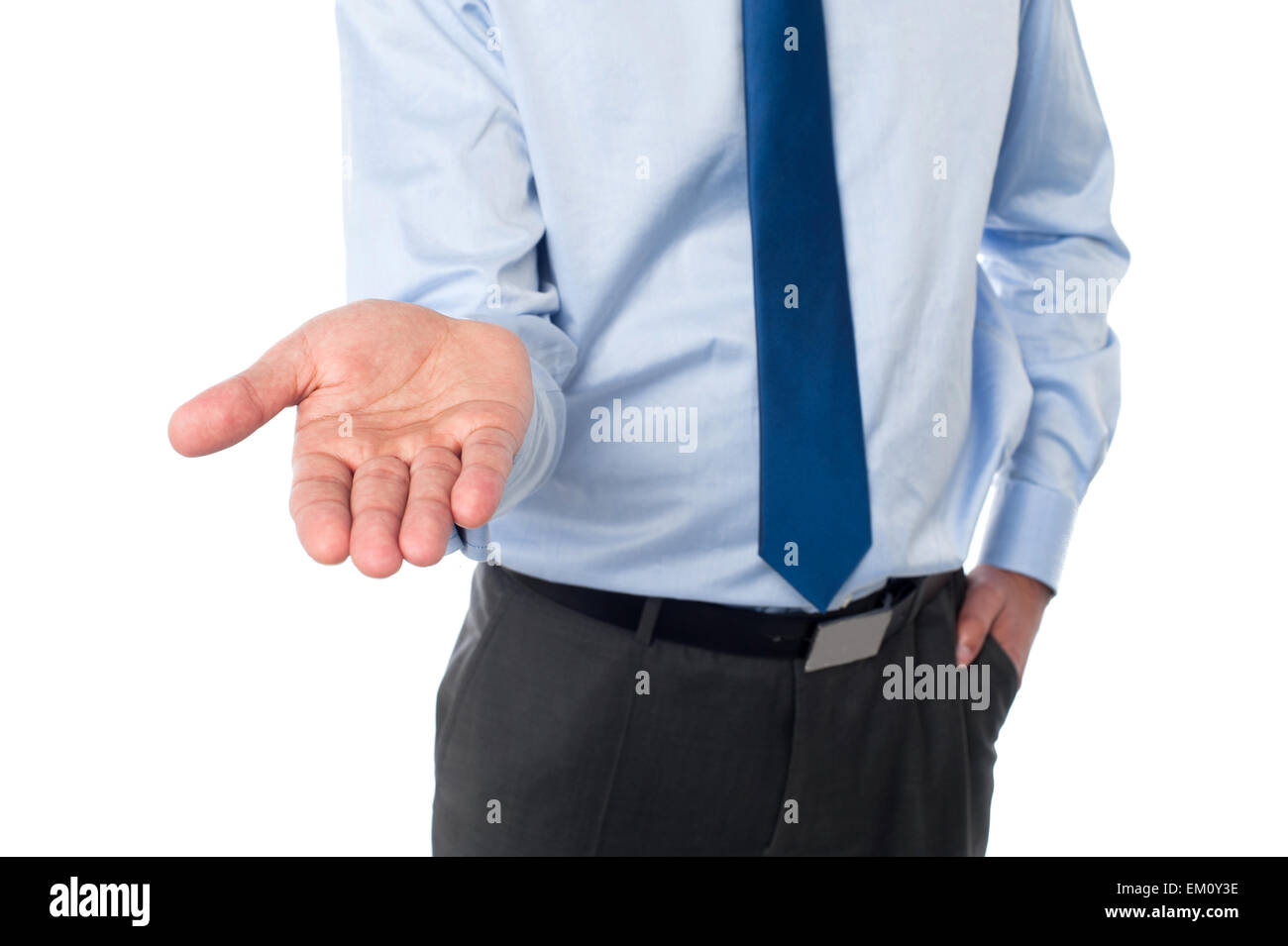 Businessman open palm hand Stock Photo