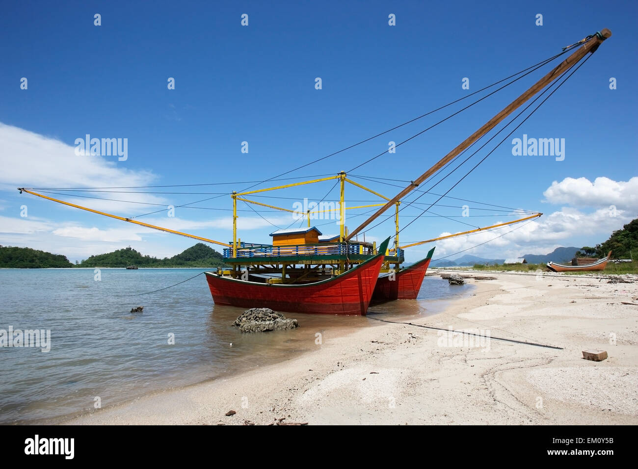Fishing boats in Lhok Seudu village; Aceh Province, Sumatra, Indonesia Stock Photo