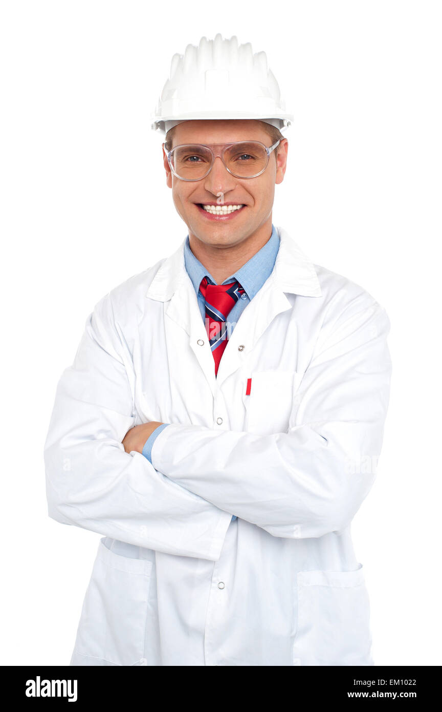 Male architect wearing safety glasses and hard hat Stock Photo Alamy