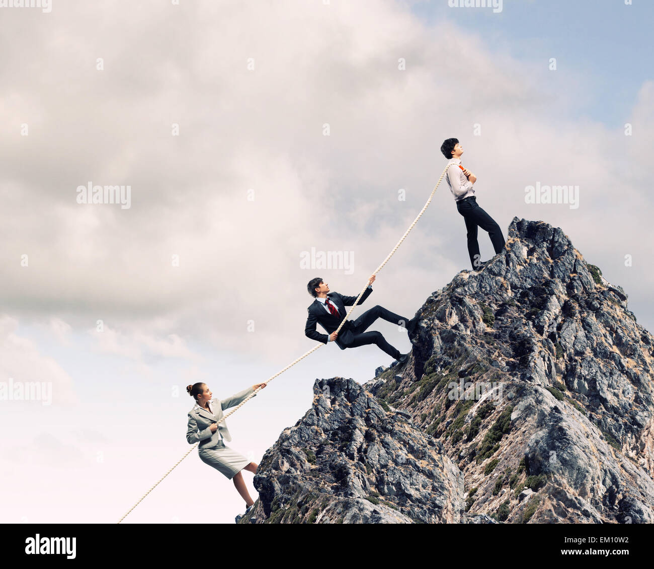 Businessman Pulling Rope Against Rhinoceros Balancing on Tree Tr Stock  Image - Image of bridge, manager: 56140735