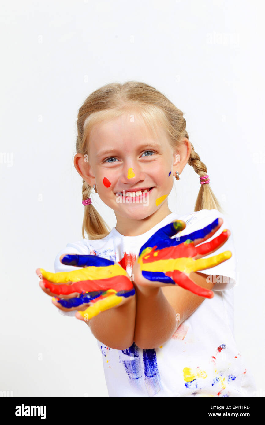 happy child with paint on the hands Stock Photo - Alamy