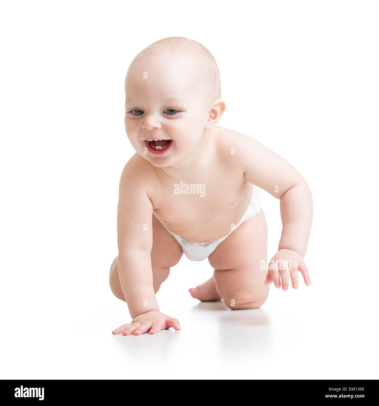 funny crawling baby isolated on white background Stock Photo