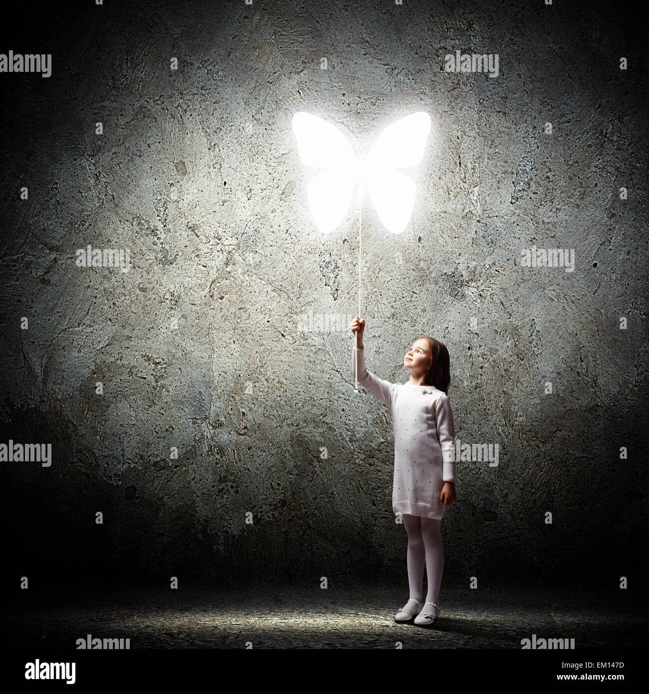 Little cute girl with butterfly balloon Stock Photo Alamy