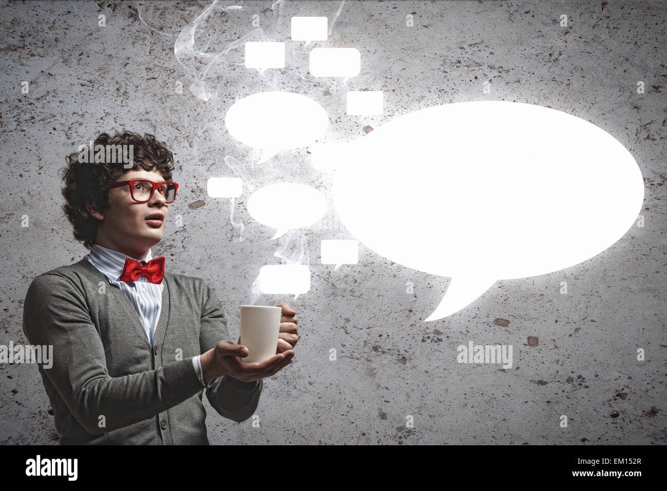 Young man with blank frames for text Stock Photo - Alamy