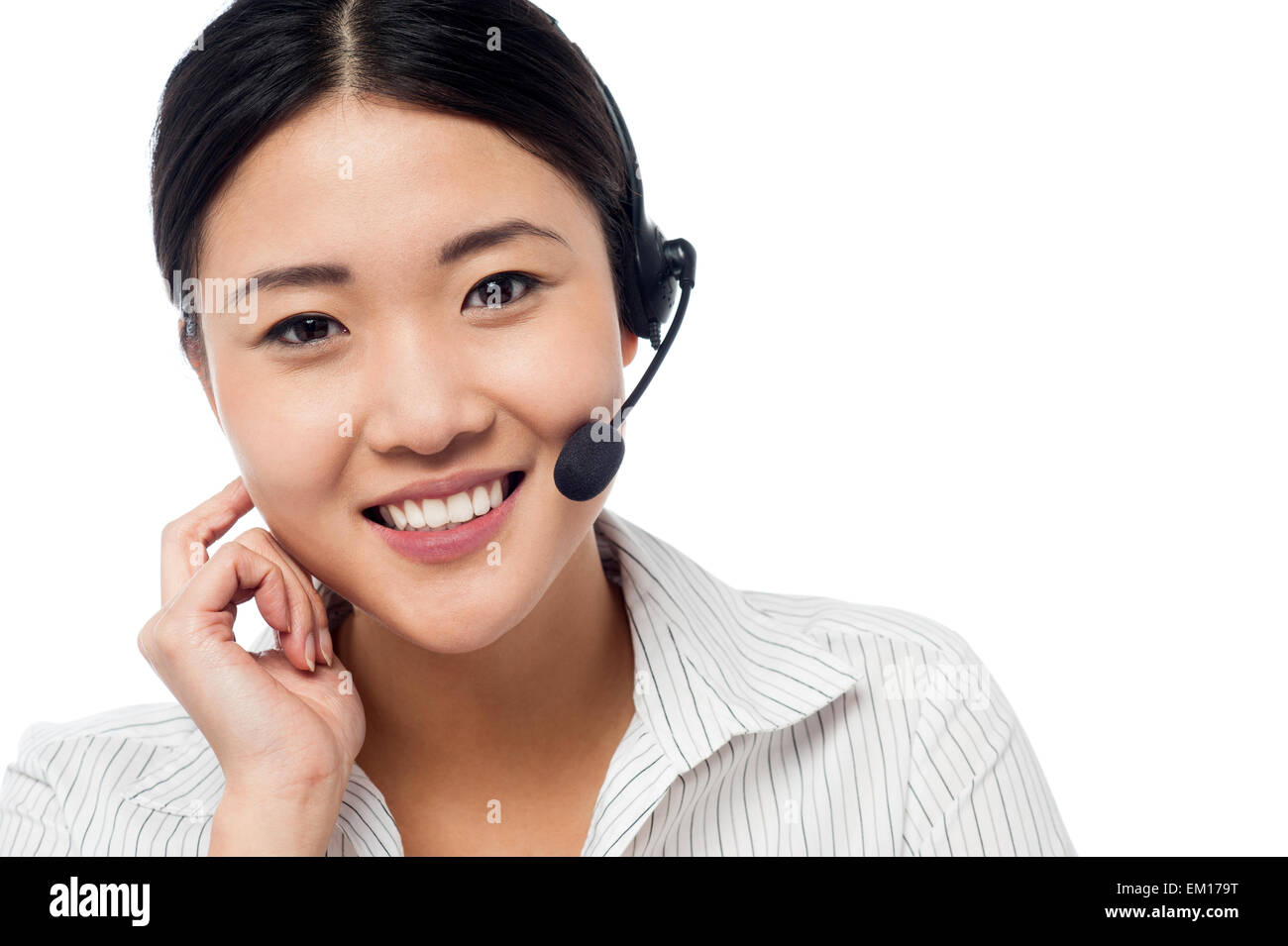 Cute asian female as help desk operator Stock Photo Alamy