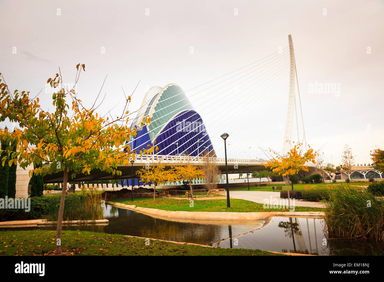 Exterior of L'Agora building in Valencia Spain and the Pont l'Assut de l'Or Stock Photo