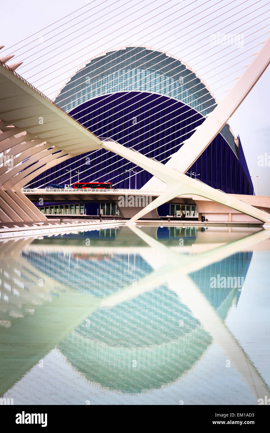 L'Agora building reflected in one of the pools of the Príncipe Felipe Science Museum in Valencia Spain Stock Photo