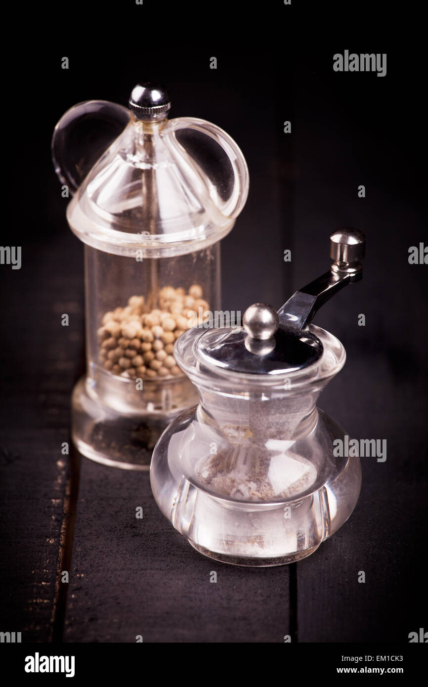 Photograph of some salt and pepper on a table Stock Photo Alamy