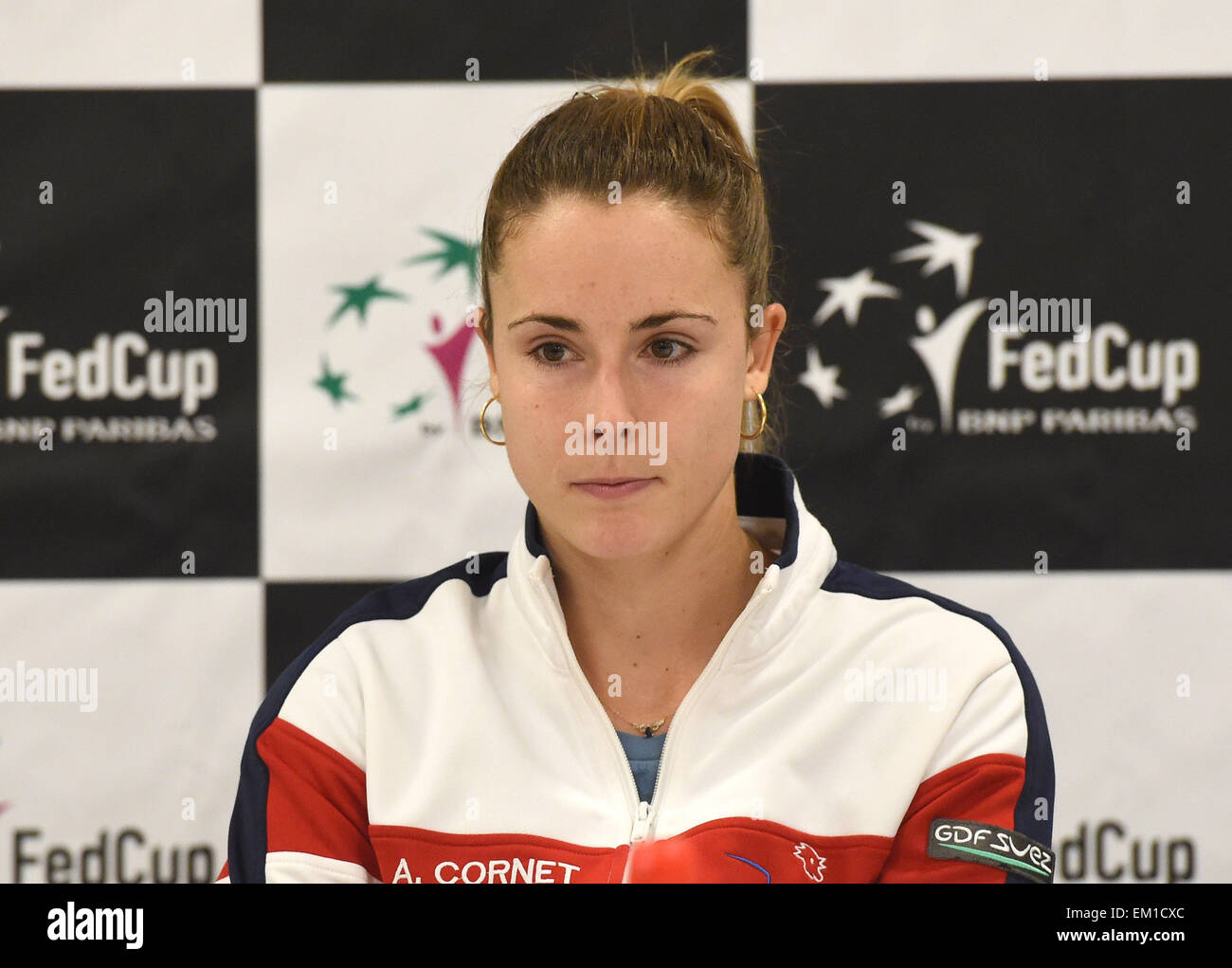French tennis player Alize is seen during a press conference