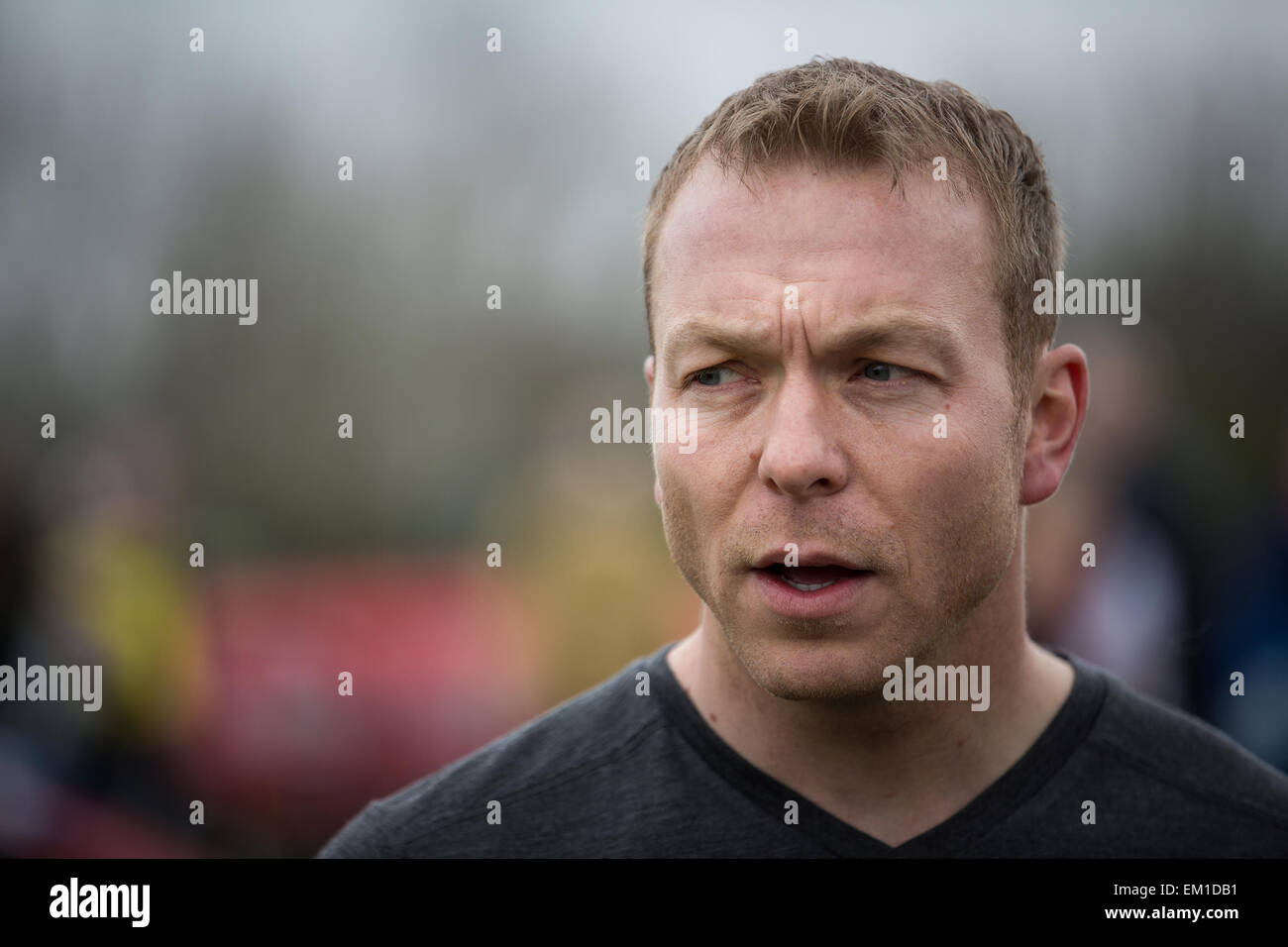 Manchester, UK. 15th April, 2015. SIR CHRIS HOY at a British Cycling event sponsored by Evans Cycles , to promote cycling amongst youngsters , at the National Cycling Centre in Manchester . Credit:  Joel Goodman/Alamy Live News Stock Photo