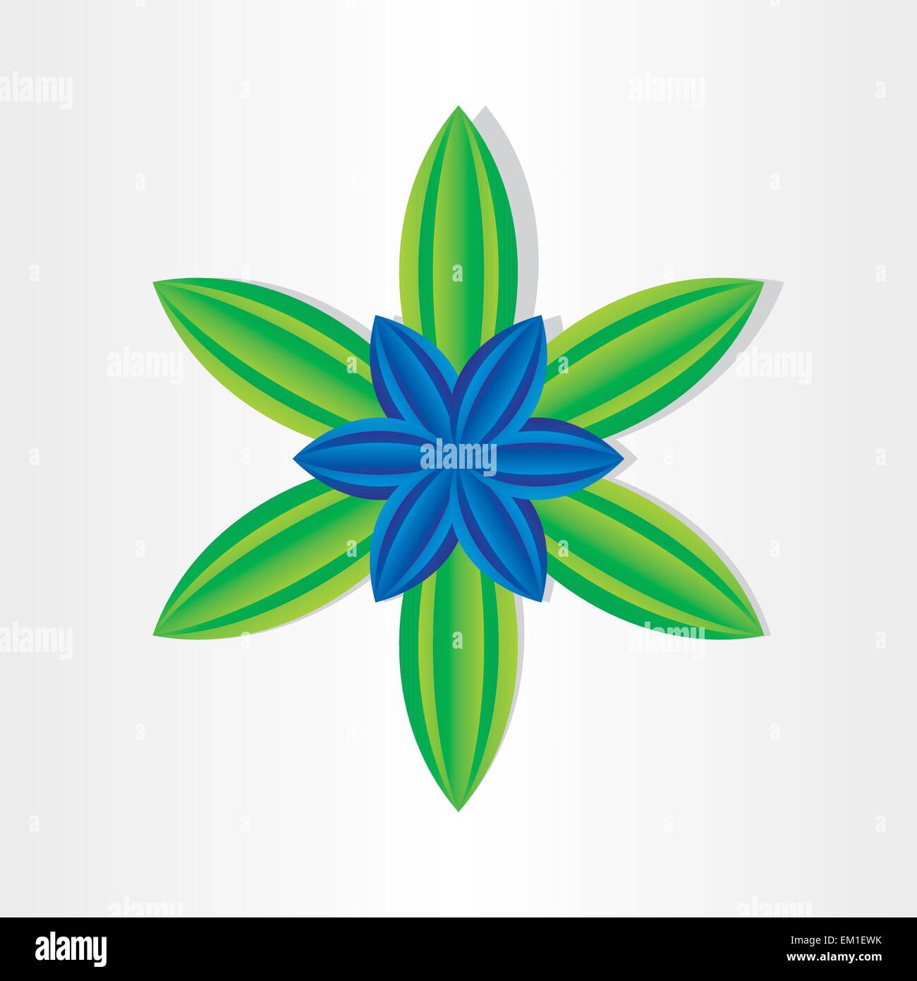 blue flower with green leaves abstract icon Stock Vector Image & Art ...