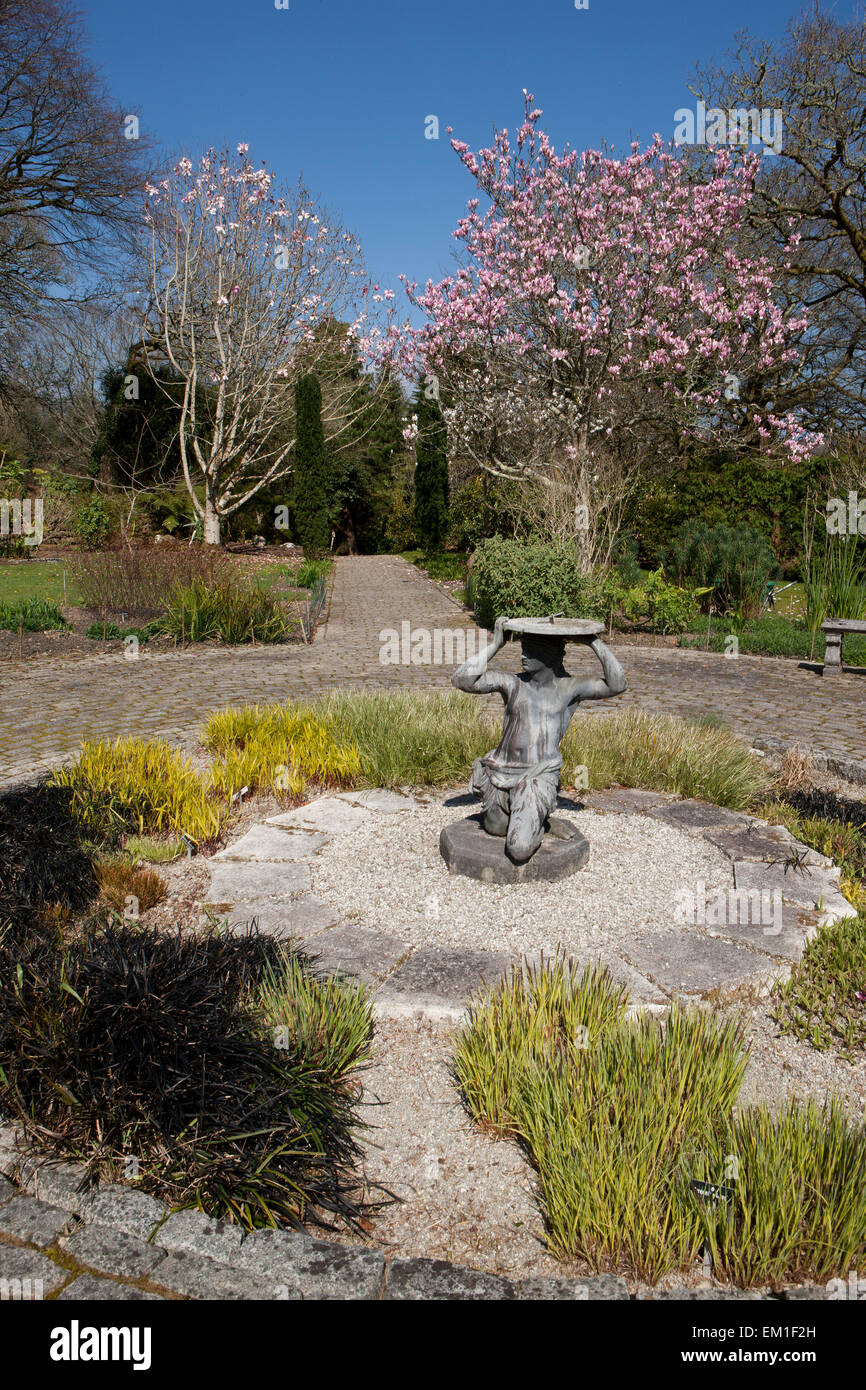 The Slave garden with a sundial at Pinetum Park St Austell  Cornwall on a Spring Day. Stock Photo