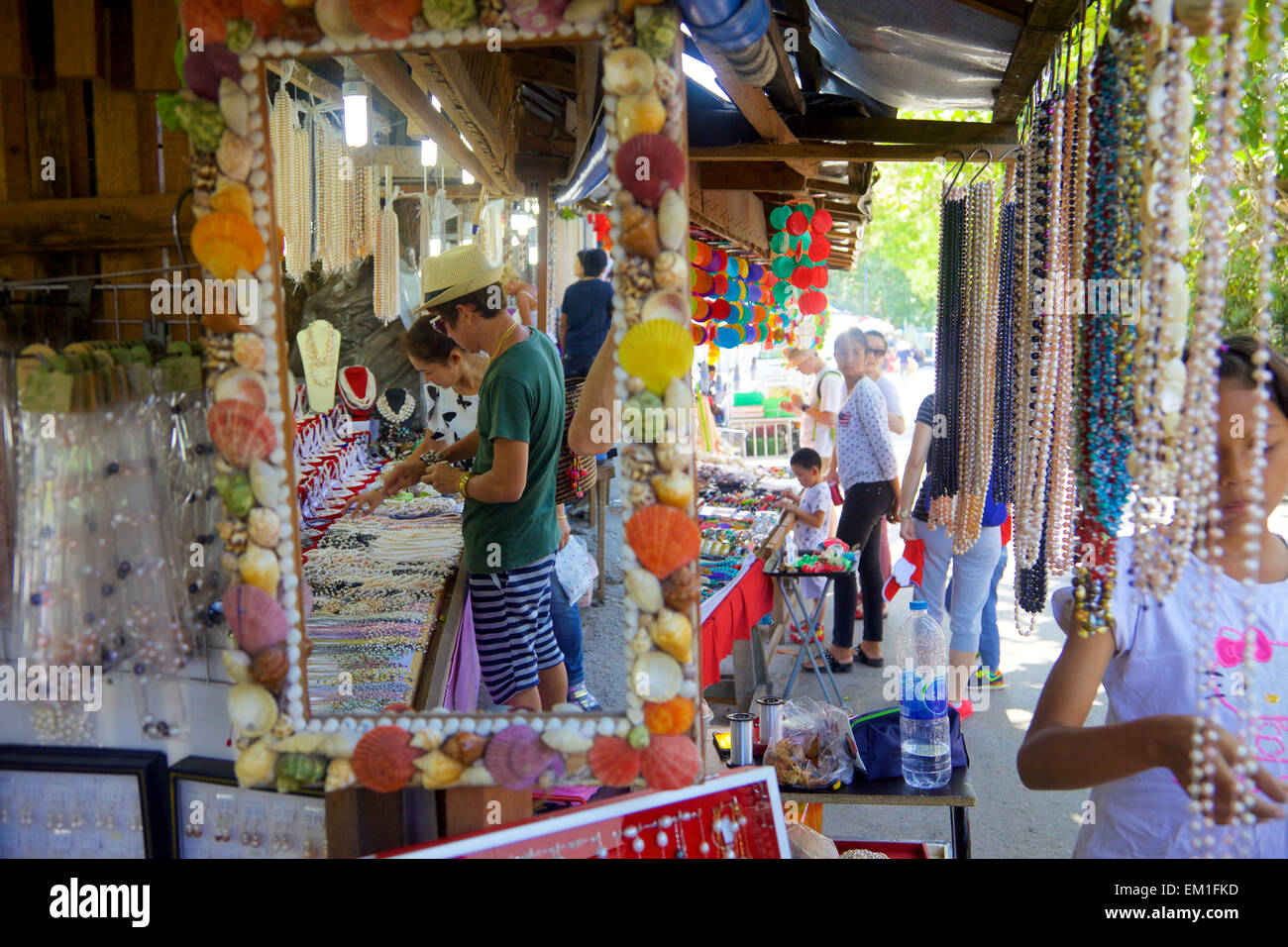 A market stalls  selling pearls and shells, Phuket Thailand Stock Photo