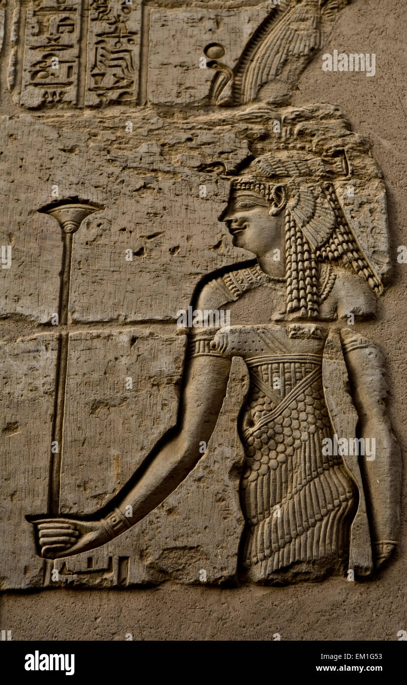 Egyptian engraved image on wall in Kom Ombo temple, Egypt Stock Photo