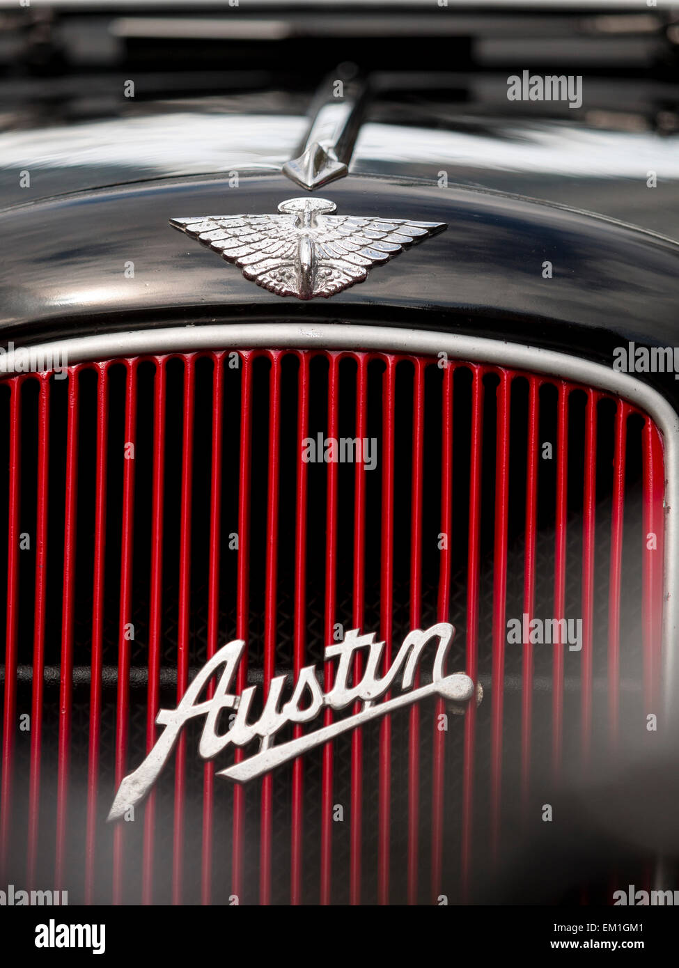 radiator and badge of Austin Seven vintage car, derbyshire, UK, taken