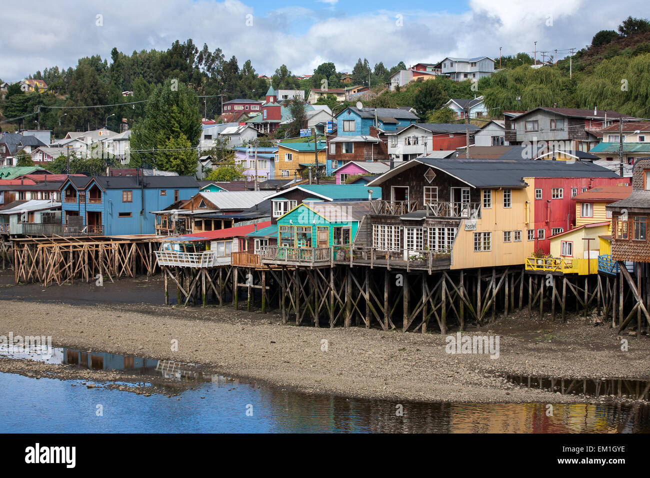 Traditional palafito houses (stilt house) Gamboa district. Castro. Chiloe ISland. Chile Stock Photo