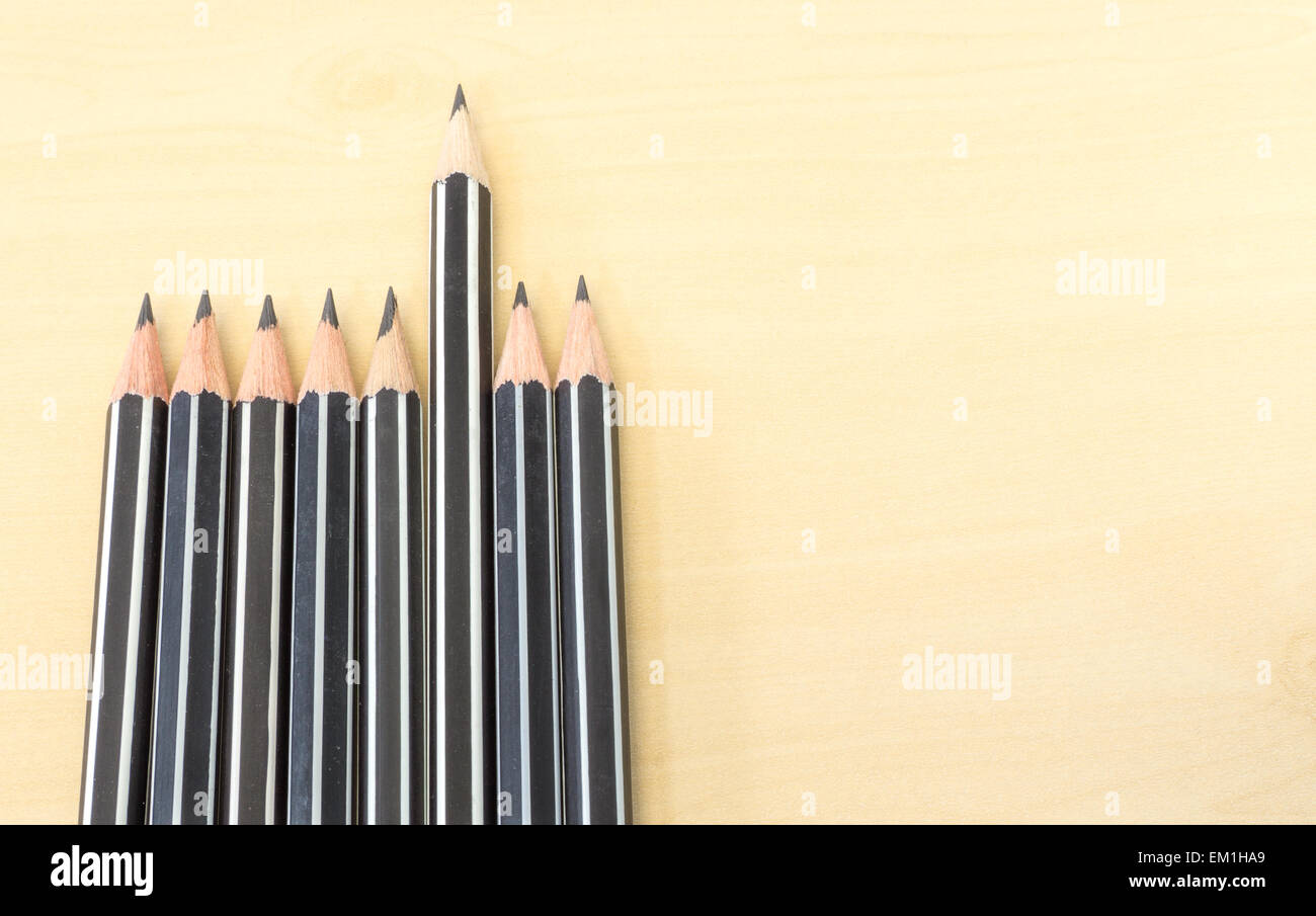 Set of Black Pencil in a Line with One Outstanding Stock Photo