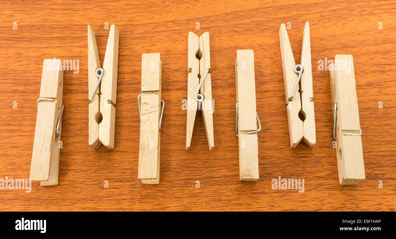 Different Layout of Clothespins with Up and Down Pattern Stock Photo