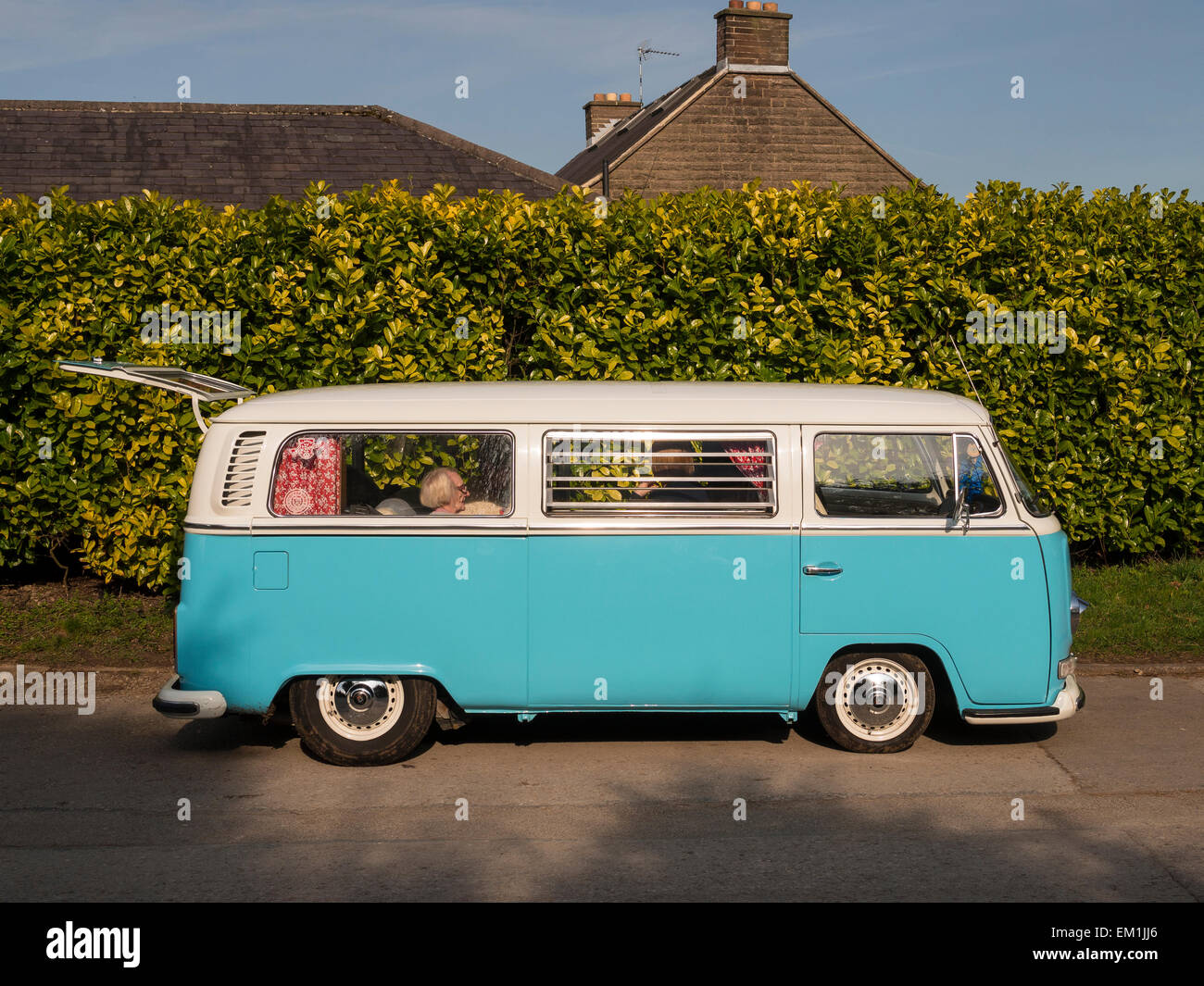 vintage Volkswagen camper van, Crich, Derbyshire,UK. taken 05/04/2015 Stock Photo