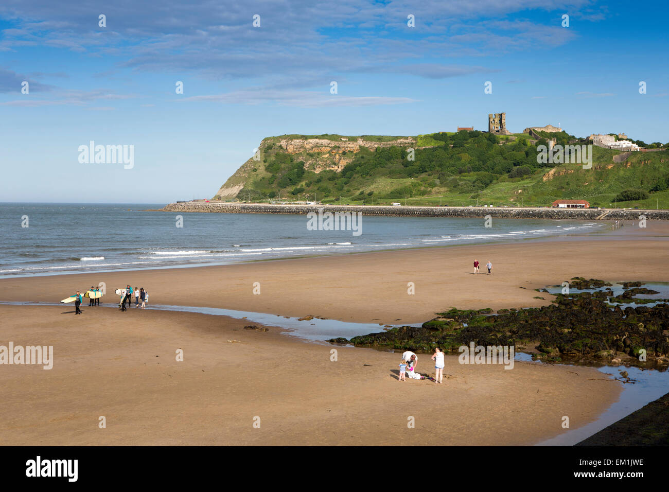 UK, England, Yorkshire, Scarborough, North Sands looking towards the castle Stock Photo