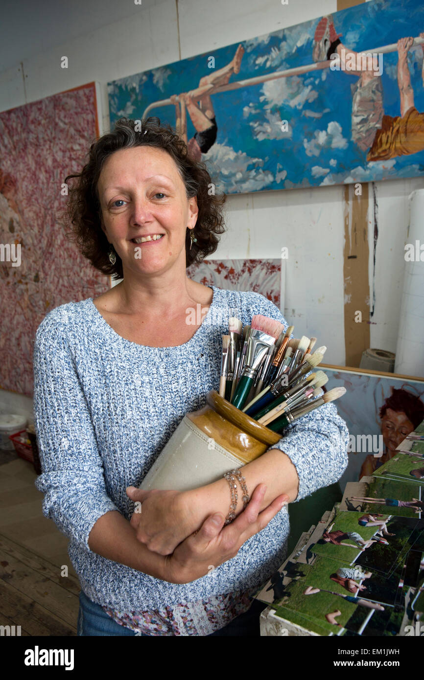 UK, England, Yorkshire, Scarborough, Woodend Creative Workspace, artist Sally Gatie in her studio Stock Photo
