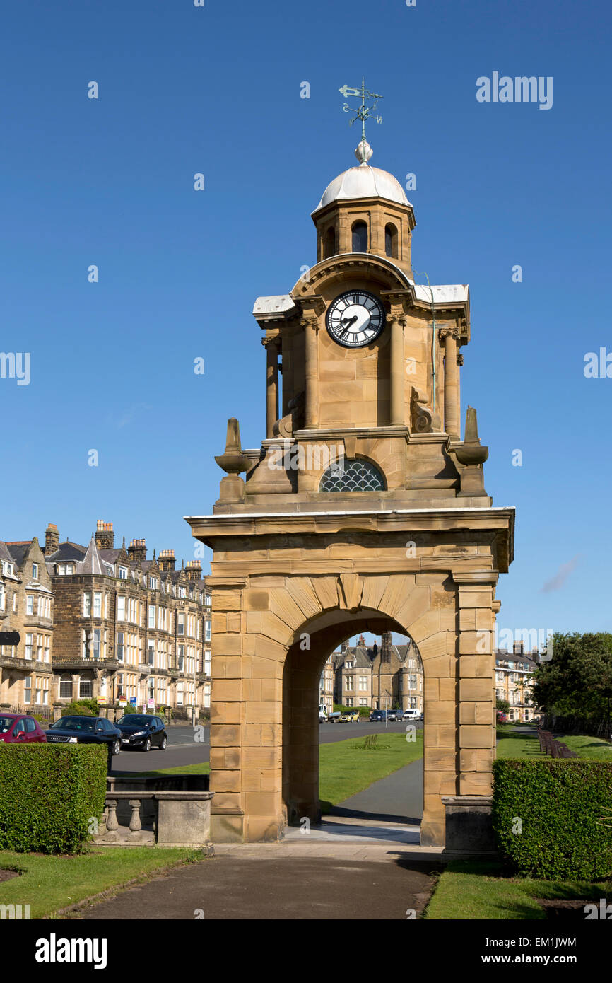 UK, England, Yorkshire, Scarborough, South Cliff, Holbeck Gardens Clock Tower Stock Photo