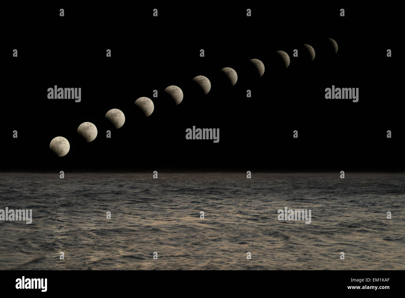 Lunar Eclipse In A Black Sky; Thunder Bay, Ontario, Canada Stock Photo