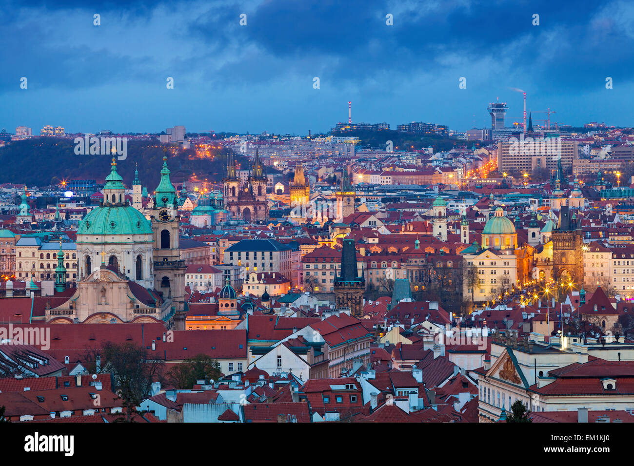 Prague. Image of Prague, capital city of Czech Republic during twilight blue hour. Stock Photo