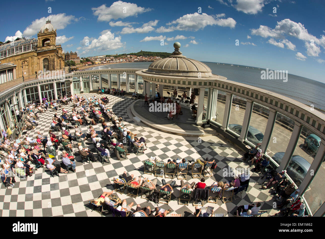 UK, England, Yorkshire, Scarborough, South Sands, The Spa, audience listening to lunchtime concert Stock Photo