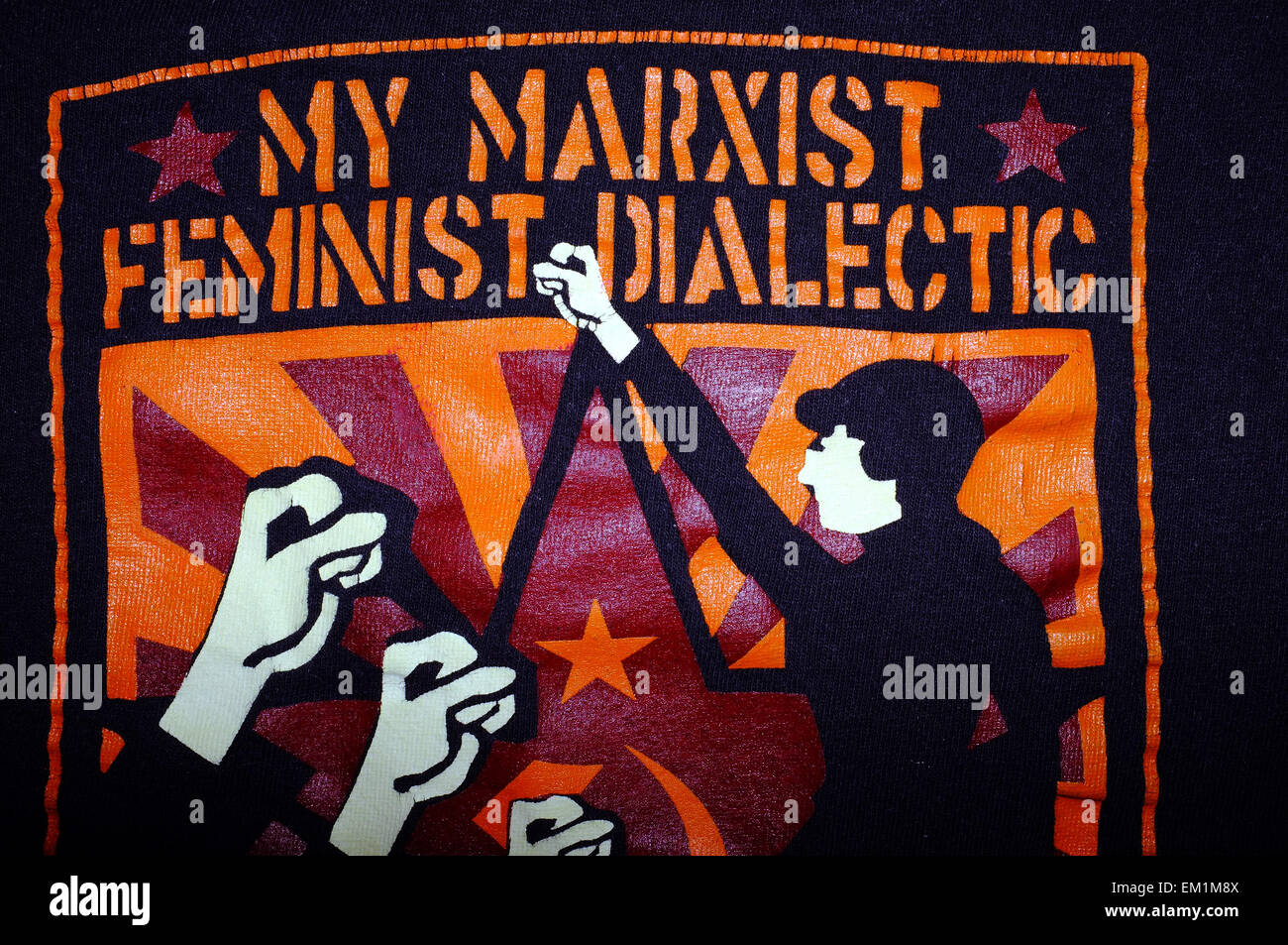 A The graphic image on a Marxist Feminist top design. Stock Photo