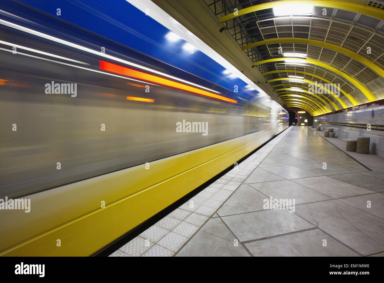 Trimet Max Light Rail Train Traveling Underground; Portland Oregon