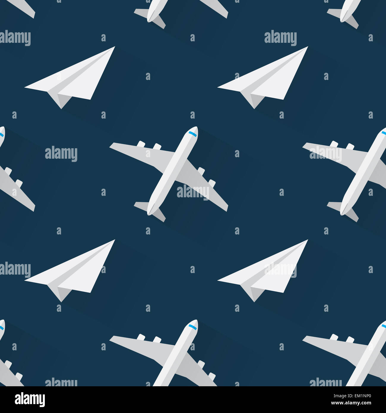 Seamless background with airplanes modern flat style Stock Photo