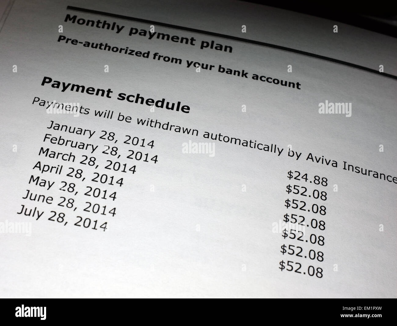 a-monthly-payment-plan-payment-schedule-stock-photo-alamy